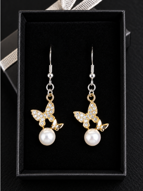 Butterfly Pearl Effect Diamonte Earrings