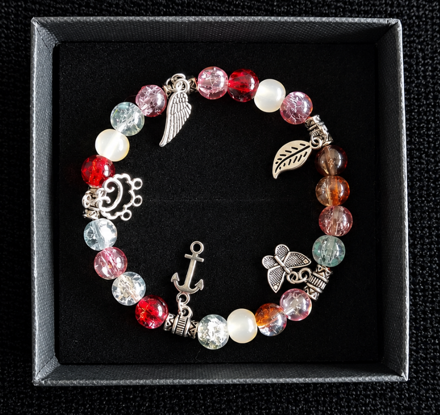 Multi-Coloured Red Charm Bracelet