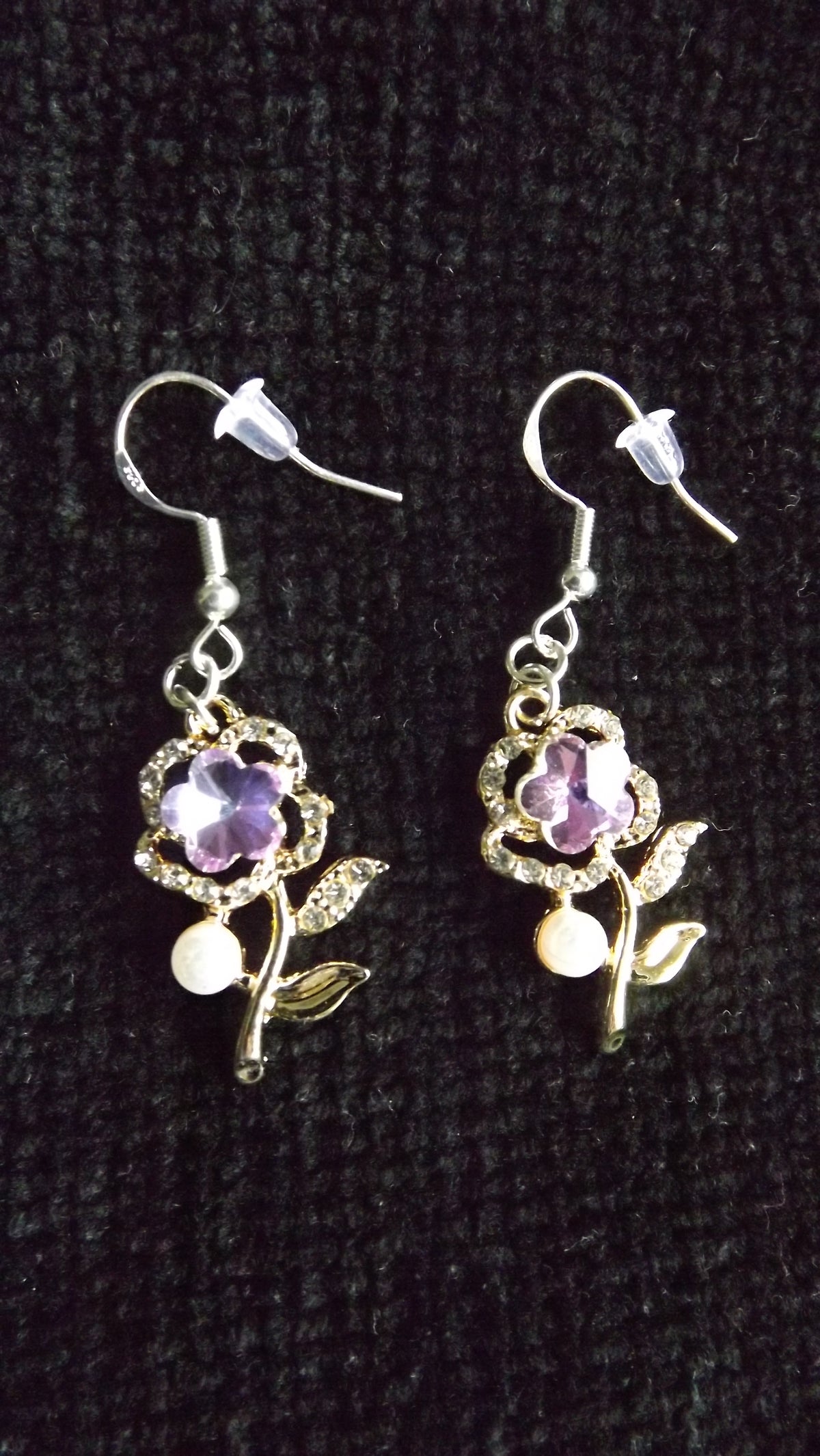 Flower Purple Diamanté Earrings