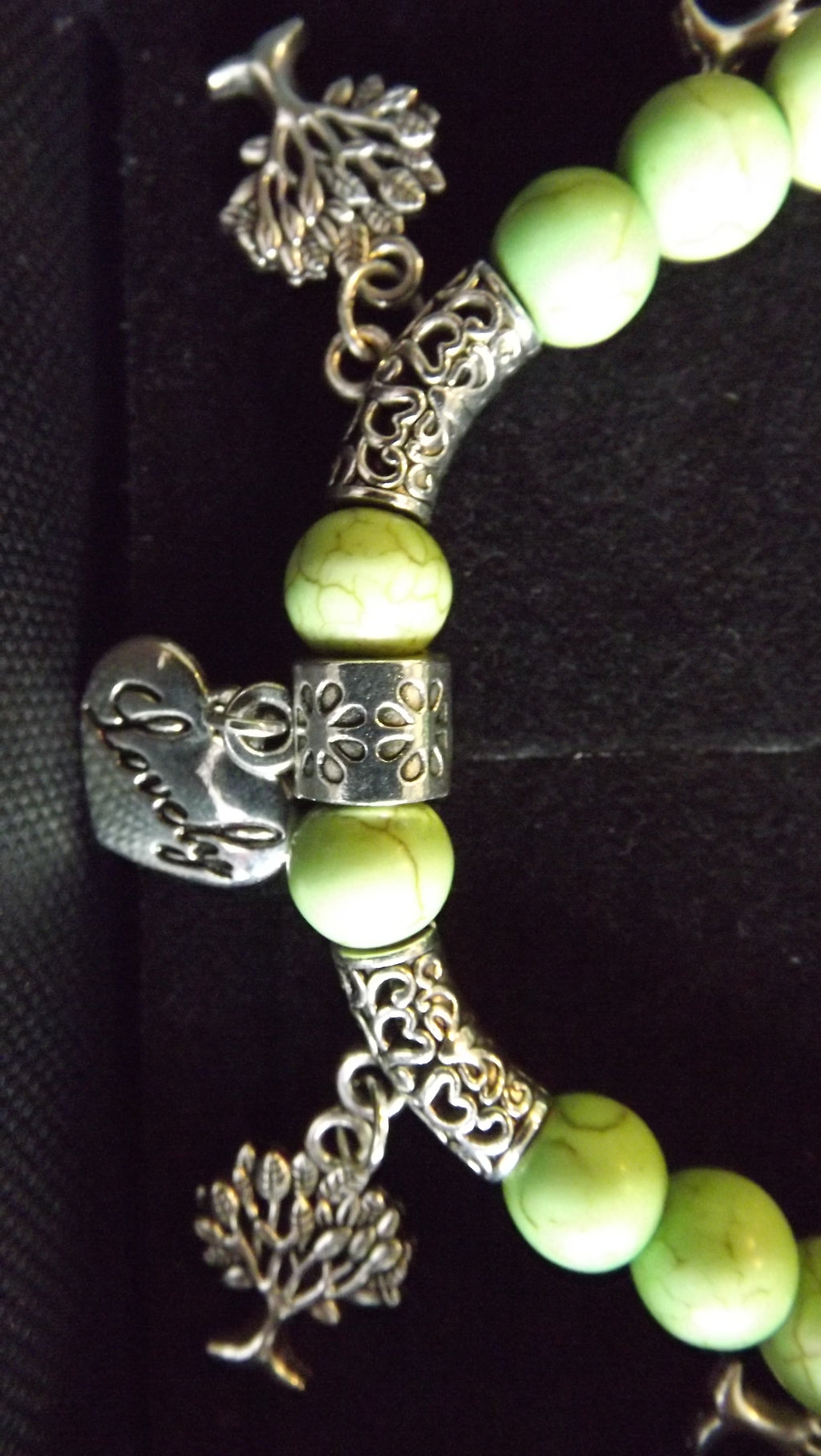 Green Stone Family Tree Charm Bracelet