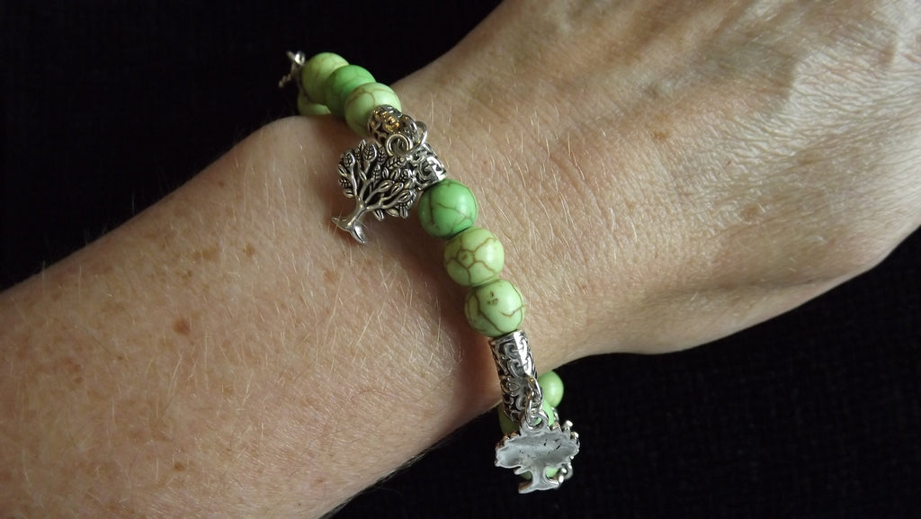 Green Stone Family Tree Charm Bracelet