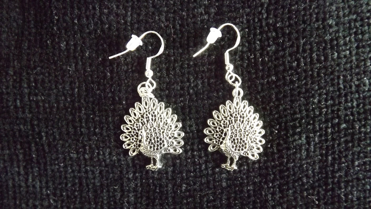 Silver Coloured Peacock Earrings