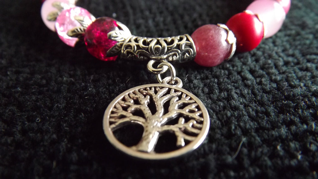 PInk Beaded Bracelet with Tree of Life Charm