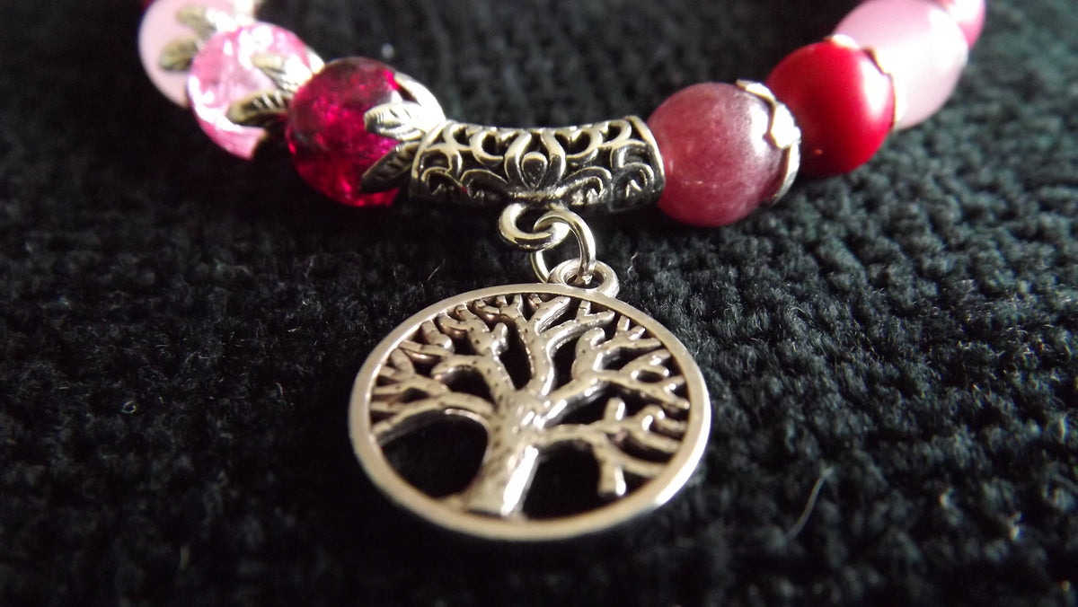 PInk Beaded Bracelet with Tree of Life Charm