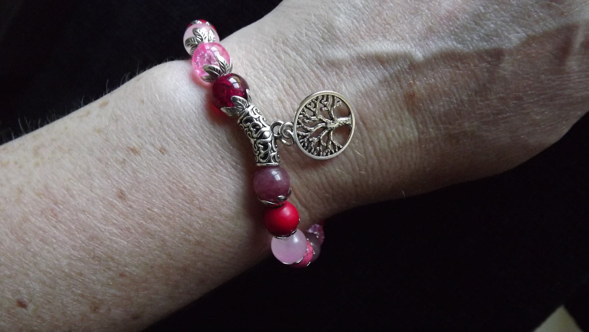 PInk Beaded Bracelet with Tree of Life Charm