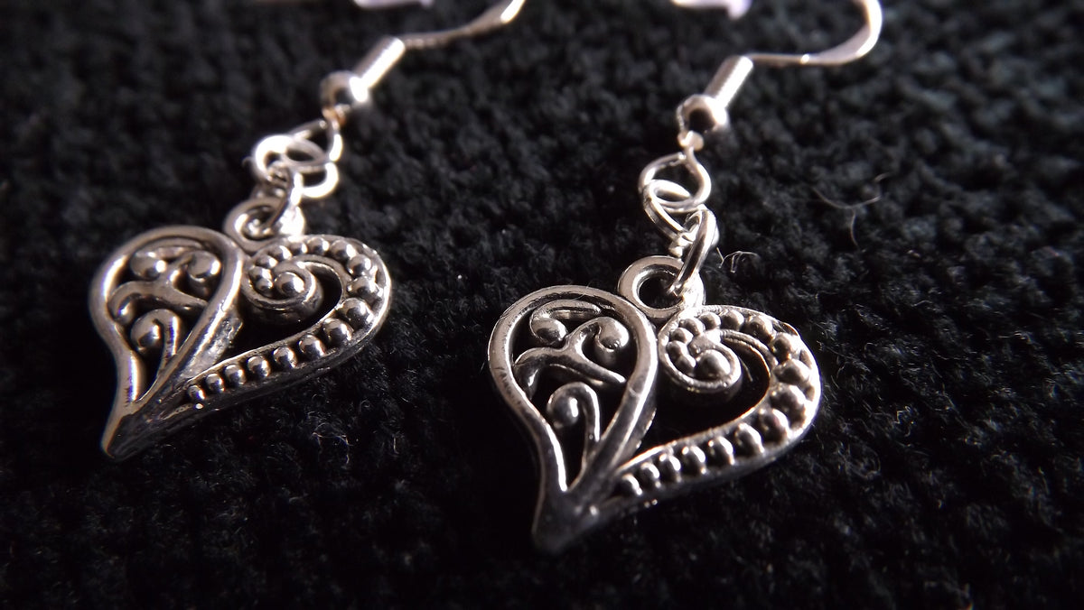 Silver Coloured Heart Drop Earrings