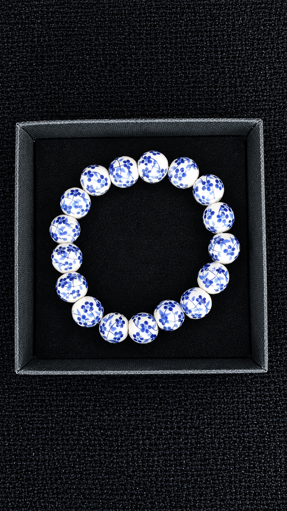 Vintage Blue And White Floral Ceramic Beaded Bracelet