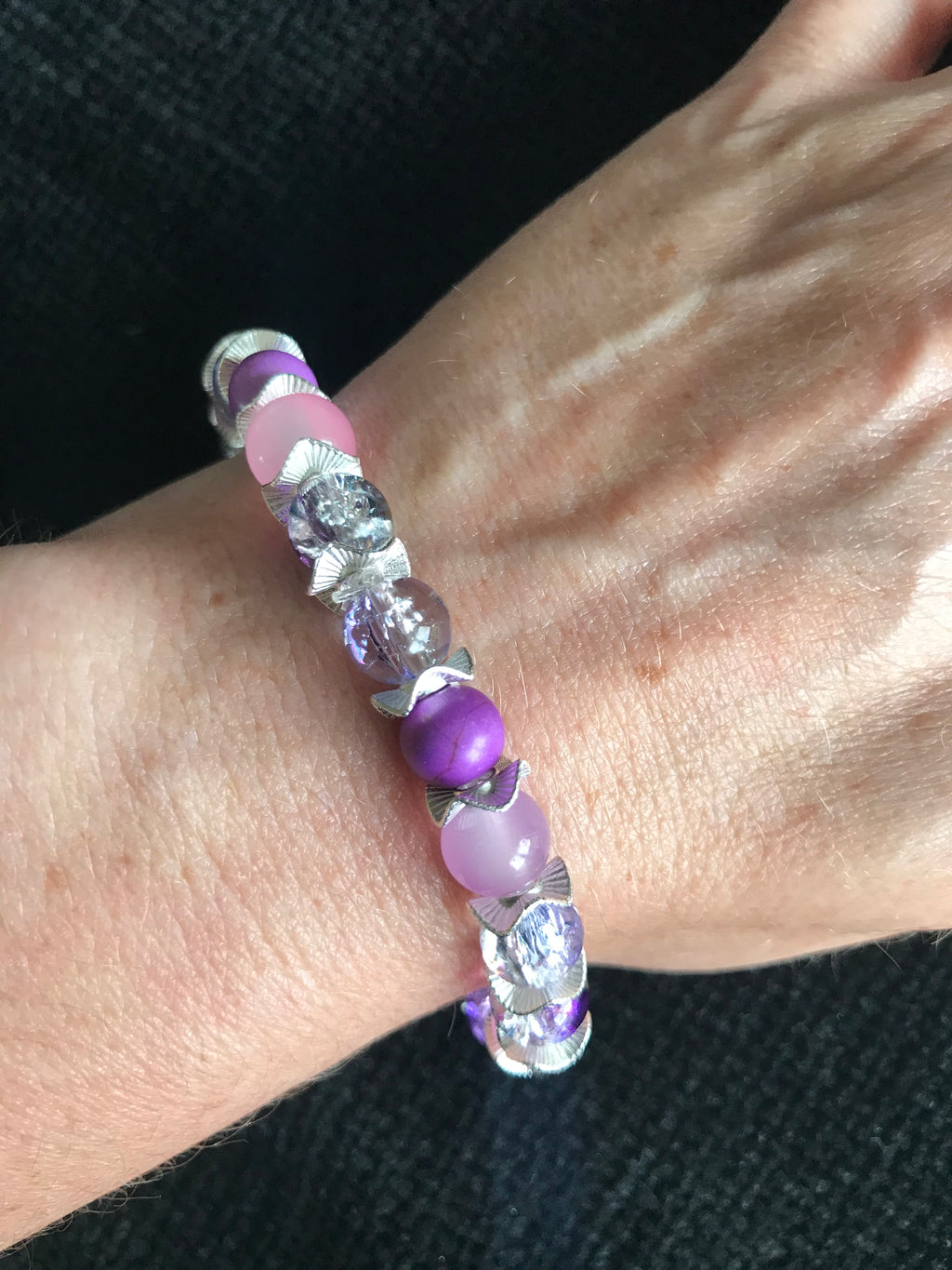 Pink & Purple Crystal Beaded Bracelet