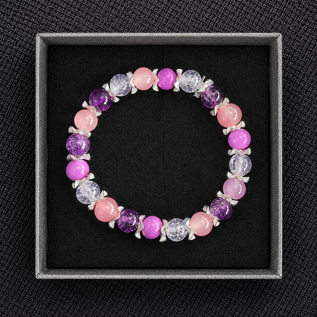 Pink & Purple Crystal Beaded Bracelet