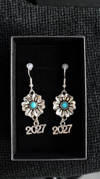 2027 Silver Coloured  Turquoise Flower Earrings