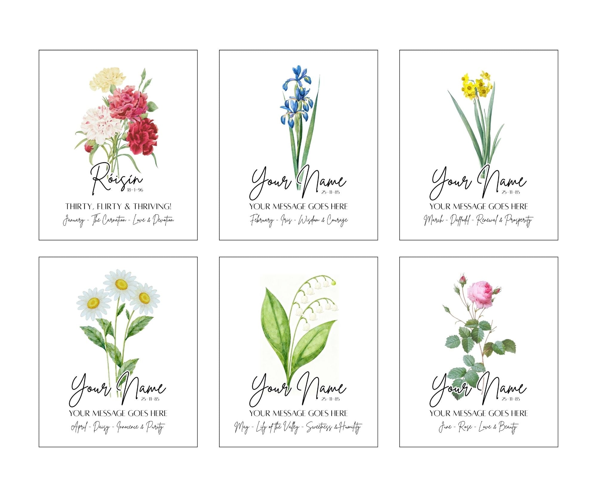 Personalised Birth Flower Framed Print