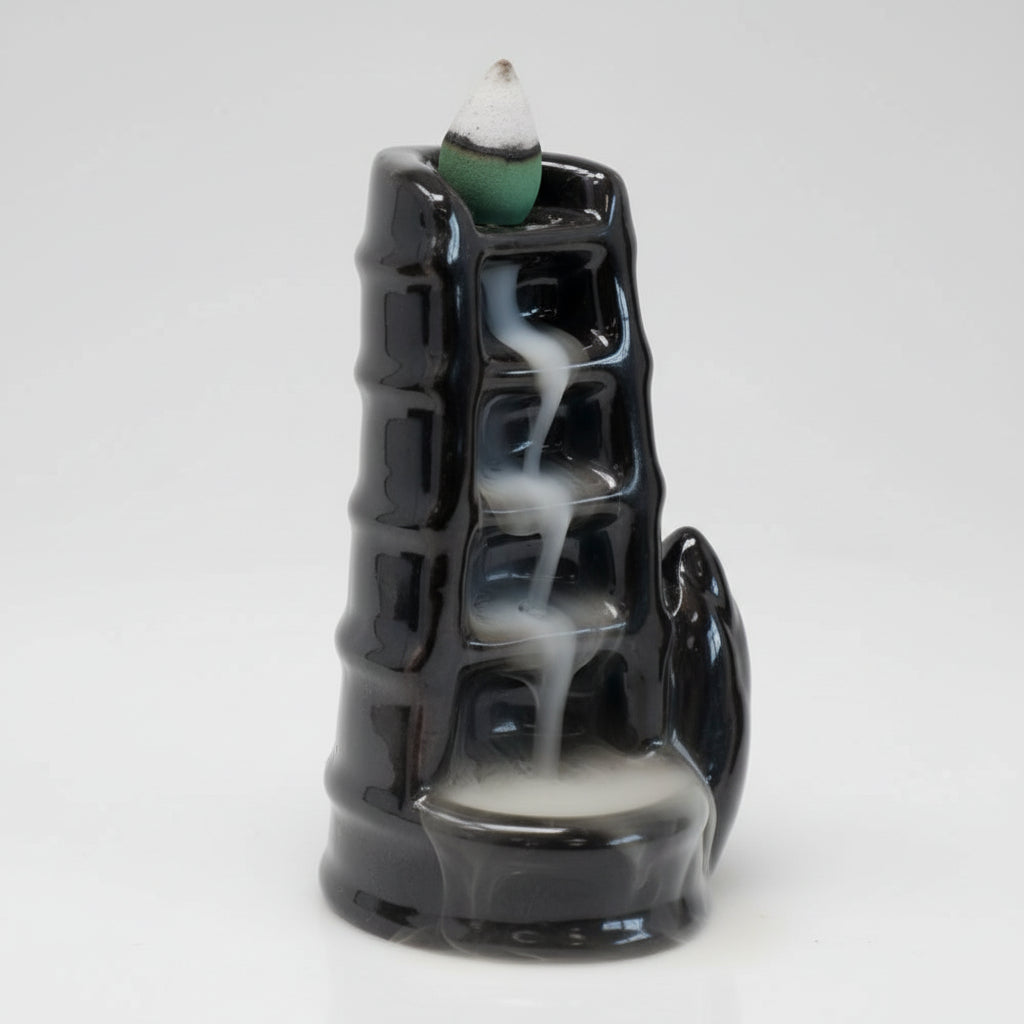 Incense burner with smoke effect on a white background